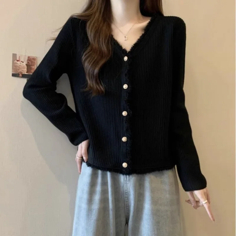 

Женский свитер с v-образным вырезом, осень 2022, тонкий вязаный кардиган с v-образным вырезом и пуговицами