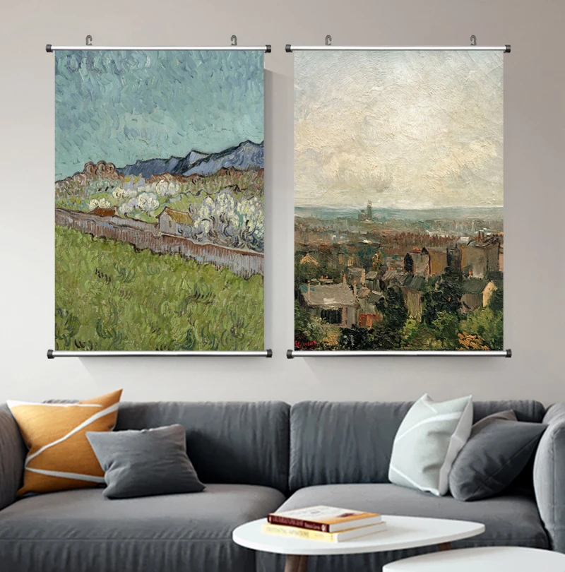 Van Gogh Wheat Field Landscape Canvas Painting Green Ldyllic Scenery Wall Art Posters Famous Oil Painting for Living Room Décor