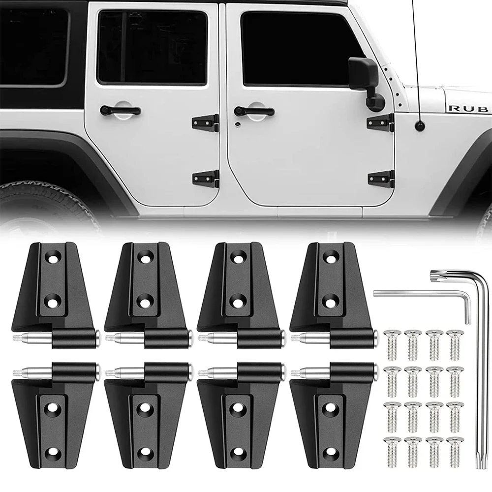 

8PCS/Set Door Side Hinge For Jeep Wrangler JK JL 2007-2022+ Left & Right Heavy-Duty 6061 Aluminium Coated Gloss Black