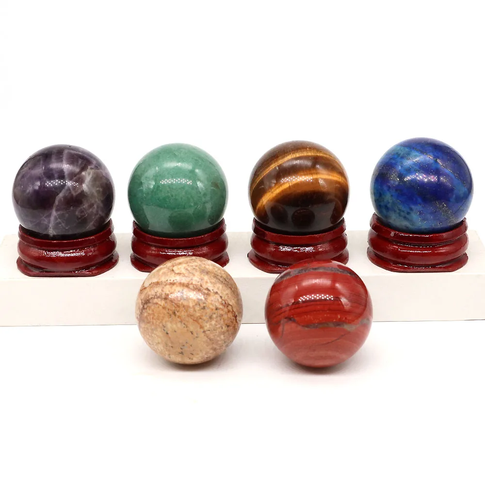 30mm Natural Stone Ball Polished Globe Amethyst Lapis Gemstone Massaging Sphere Chakra Reiki Healing Crystal Balls Home Decor