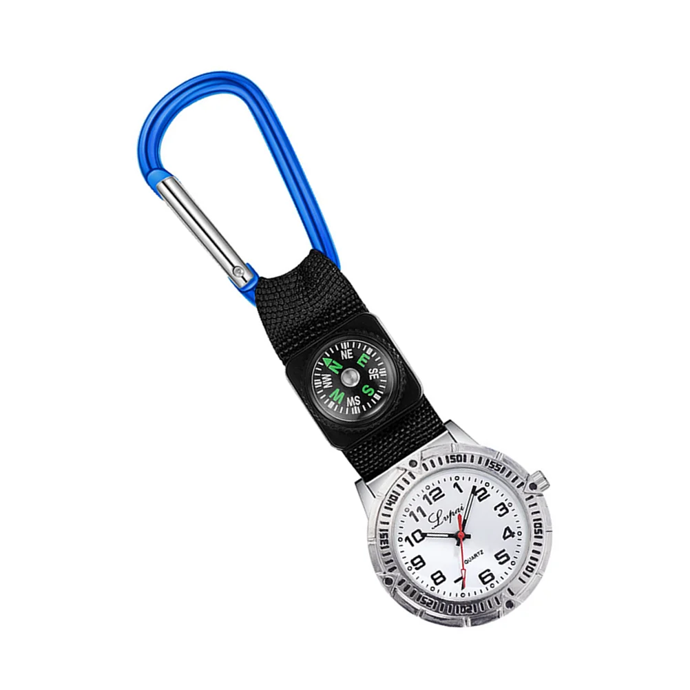 Mountaineering Watch with Compass Pocket Nurse Watch Carabiner Design Simple Fashion Watches (White)