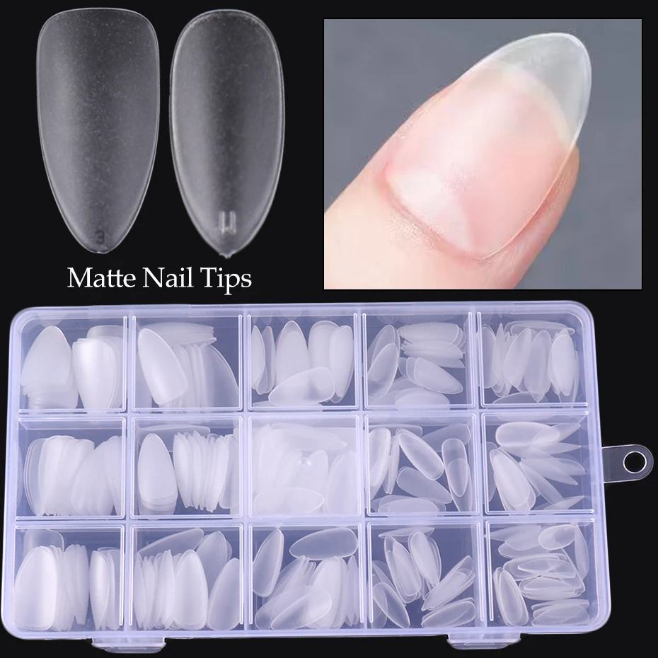 300pcs Nail Art Press on False Nail Matte Clear Full Cover Coffin Square Almond Short Fake Nail Gel Tips Manicure Extension Tool