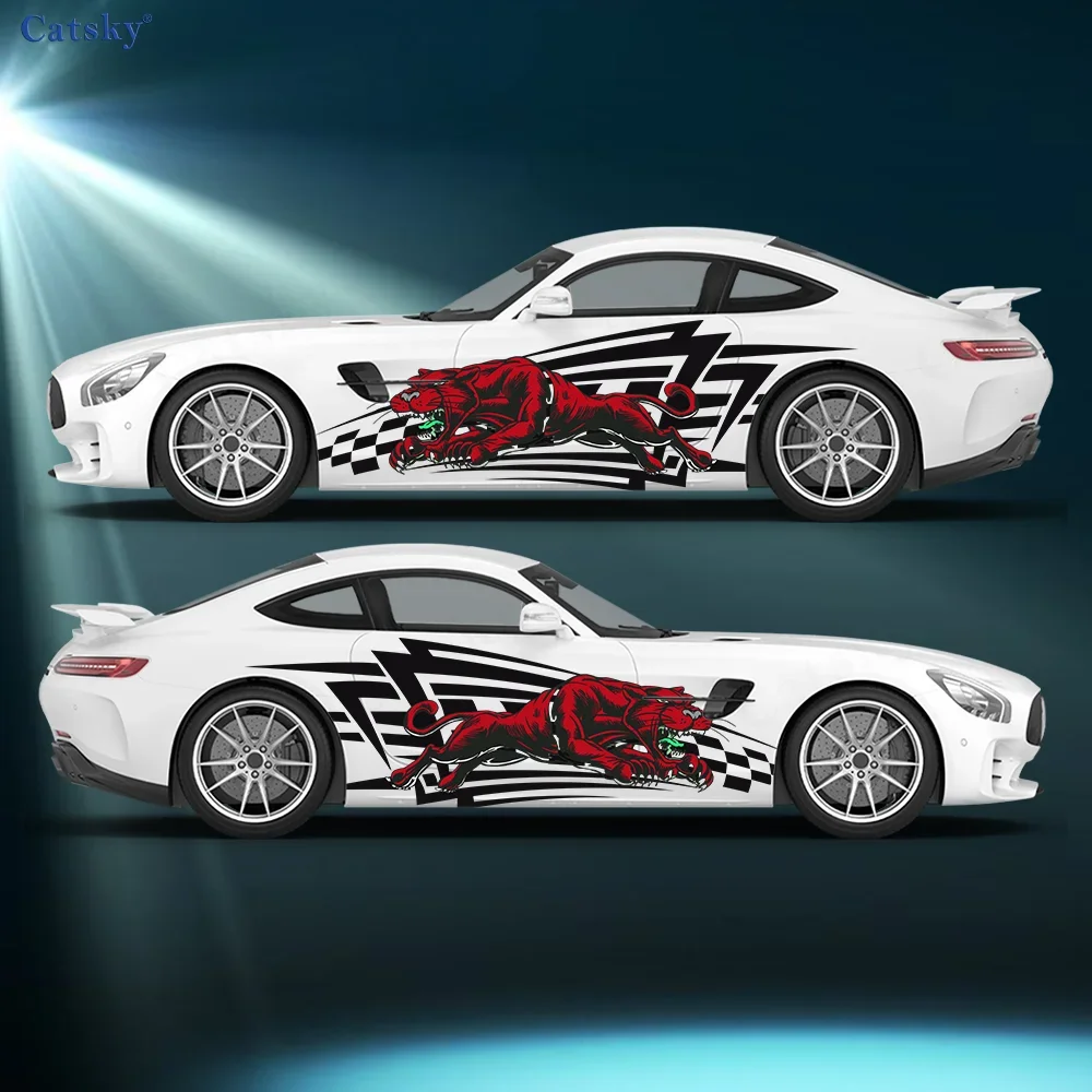 Dynamic Sports Line Animal Cheetah Car Vinyl Wrap Decal Self-adhesive PVC Sticker Suitable for Trucks SUV Decor Auto Accessories