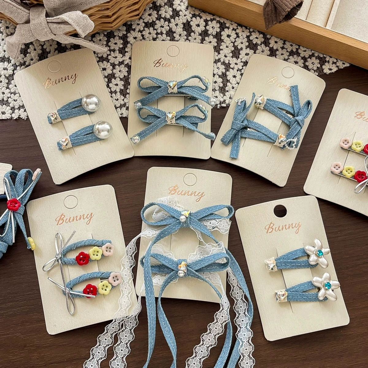 2Pcs Denim Hair Clips for Girls Braids Holder Children's Hairpin Baby Fabric Covered Side Clip Cute Hair Accessories Hair Tie