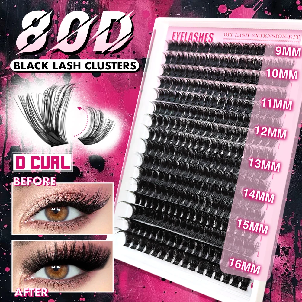 320 Stück 80D-Cluster-Falsche Wimpern – DIY flauschige und extra dicke Wimpern in gemischten Längen (10–18 mm) – D-Locken, alkoholfrei, perfekt