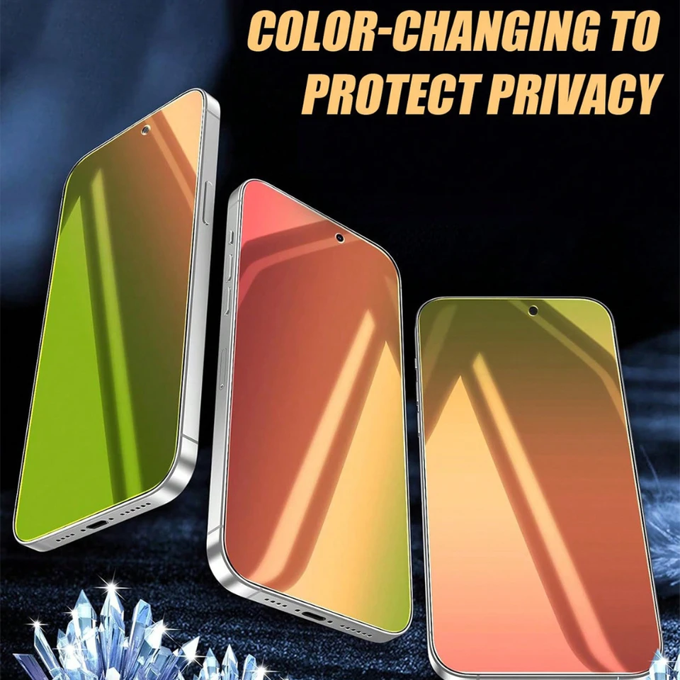 NNBILI 3 Piezas Protector de Pantalla de Privacidad Cambiante de Color para iPhone 17 16 15 14 13 12 11 Pro Max 17e 16e, Antiespía, Dureza 9H+ 3