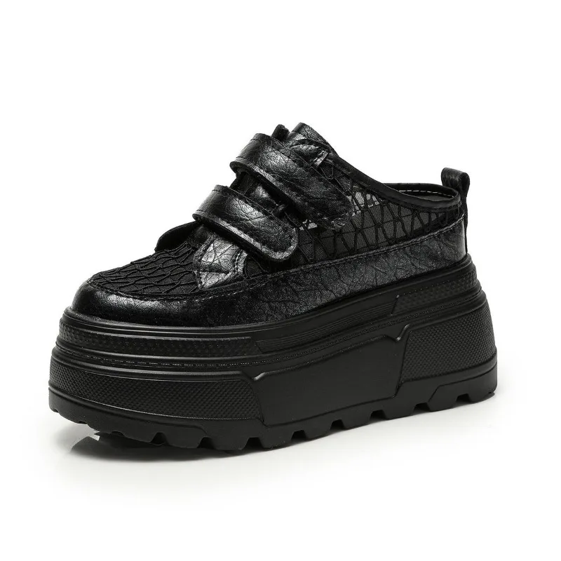 10CM Women Sneakers Slippers Breathable Mesh Casual Mules Shoes Female Fashion Sneaker Lace Up Leisure Women Vulcanize Slides
