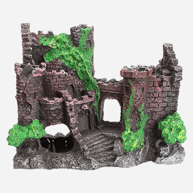 Resin Ancient Castle Artificial Ornaments Hideout Caves Layout Prop For Fish Tank Aquarium Landscape Rock Cave Building Decor