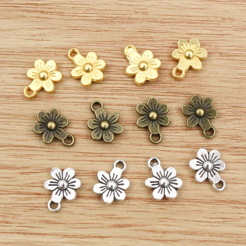 20pcs 12x9mm Flower Charms Double Sided Antique Making Pendant fit,Bronze Gold Vintage Antique Silver color,DIY Handmade Jewelry