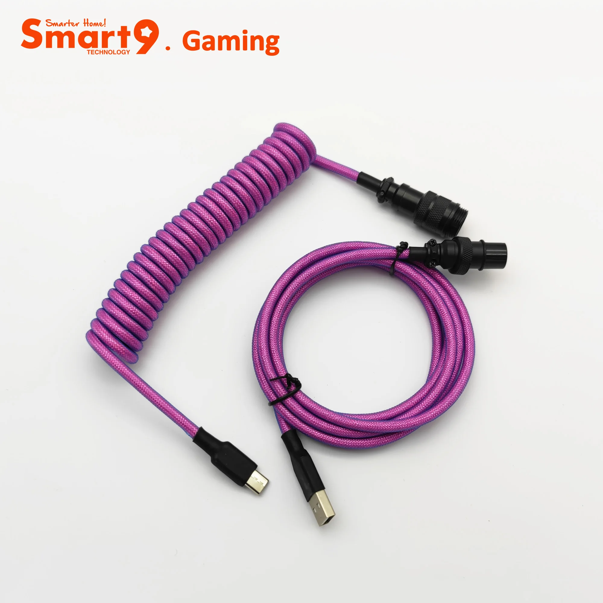 Smart9 Coiled Aviator Cable USB to Type C 5Pin Quick Connector Spring Wire Fast Data Transfer for Mechanical Keyboard