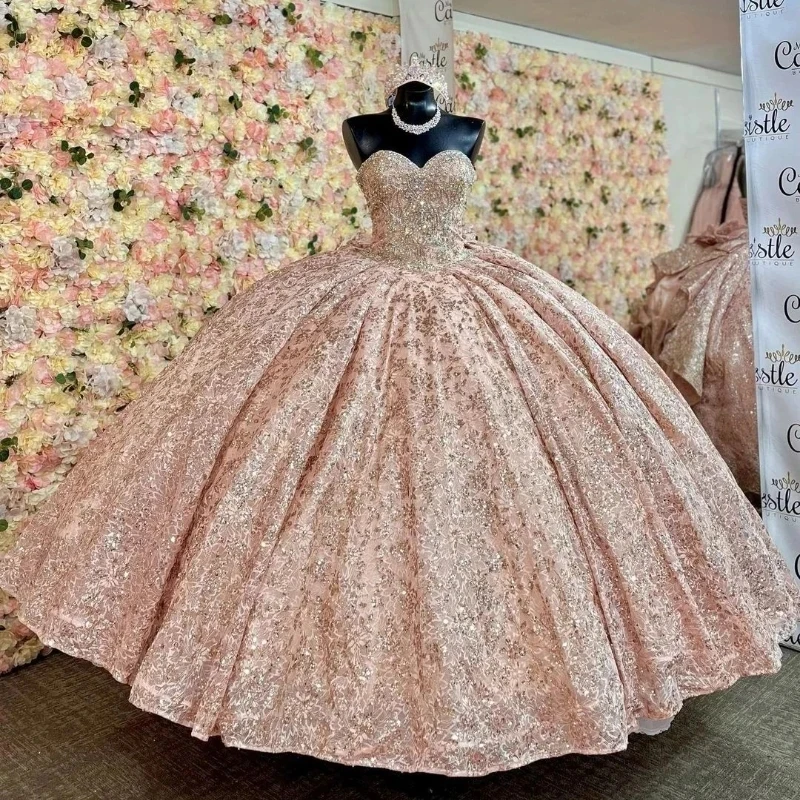 

Rose Gold Quinceanera Dress Prom Dress Sweet 16 Dress Bow Sequin Graduation Applique Beads Party Princess Vestidos De 15 Años