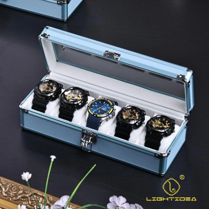 Super high-end boutique luxury  5-bit Light blue watch display box displayrack display box storage box wholesale