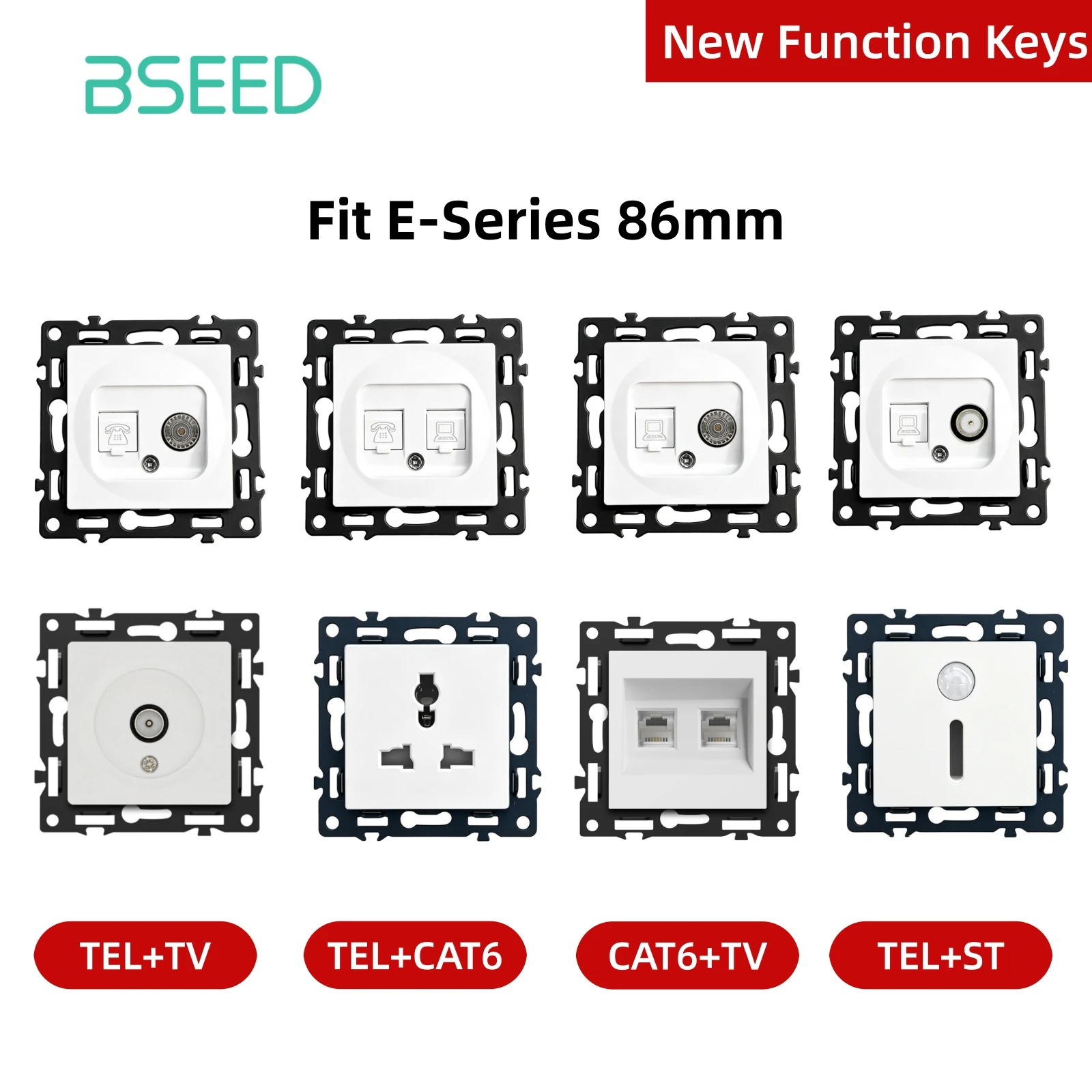 BSEED RJ45/CAT6 TV TEL Satelliten-Schaltmodul E-Serie 86mm Bodeneinbauteil DIY Kombination Stecker/Buchse TV EU-Steckdose