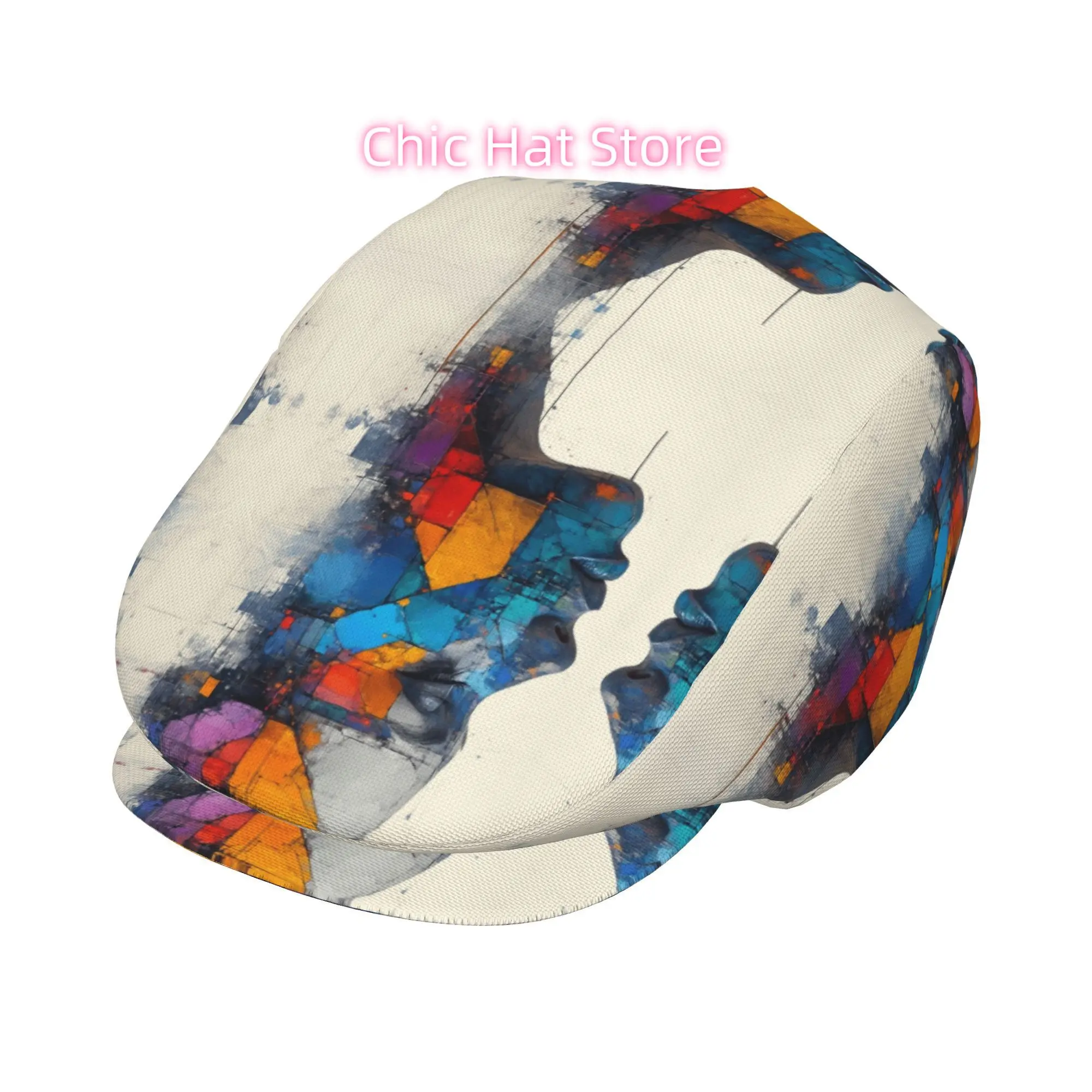 1pc Men' & Women' Fully Printed Geometric Ivy Cap - Adjustable Flat Newsboy Beret with Irish Cabbie/Forward/Gatsby Hat, Lightwei