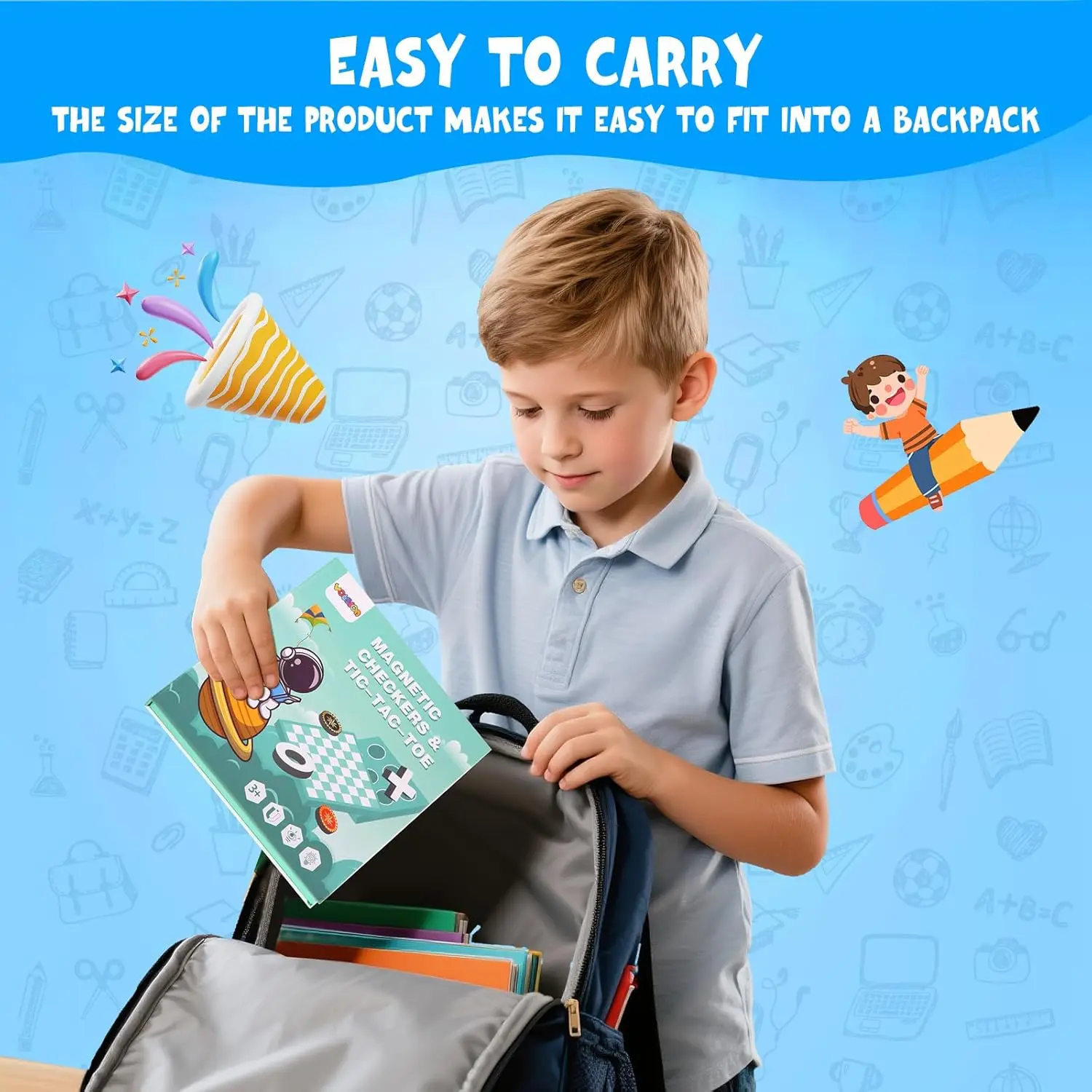 Gioco di dama magnetica 2 in 1 e Tic-Tac-Toe |   Gioco da tavolo da viaggio per bambini 3+