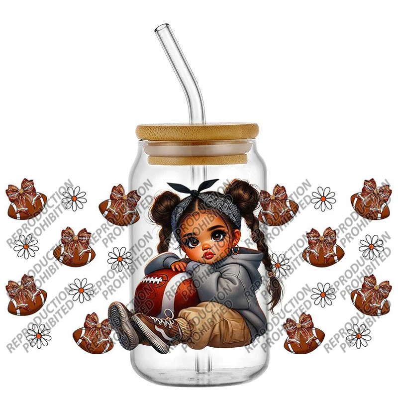 

New Product Rugby Cute Girl Waterproof DIY Decals 3D Transfers Stickers 16oz UV DTF for Glasses cup Wraps