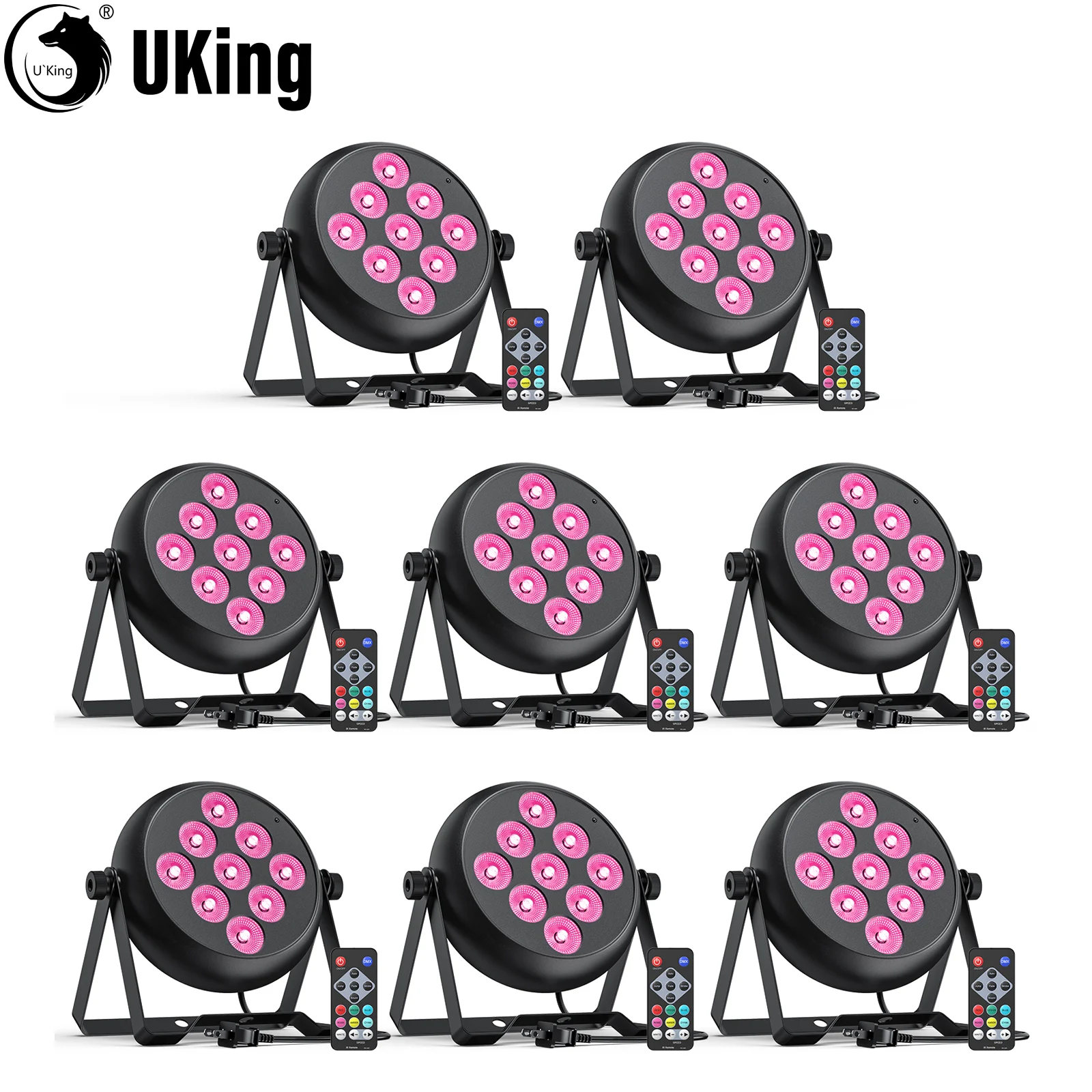 U`King 8Pcs 40W LED Par Lights With Remote Control 9x4W RGBW LED Stage Lights DMX DJ Light For Wedding Party Concert Church