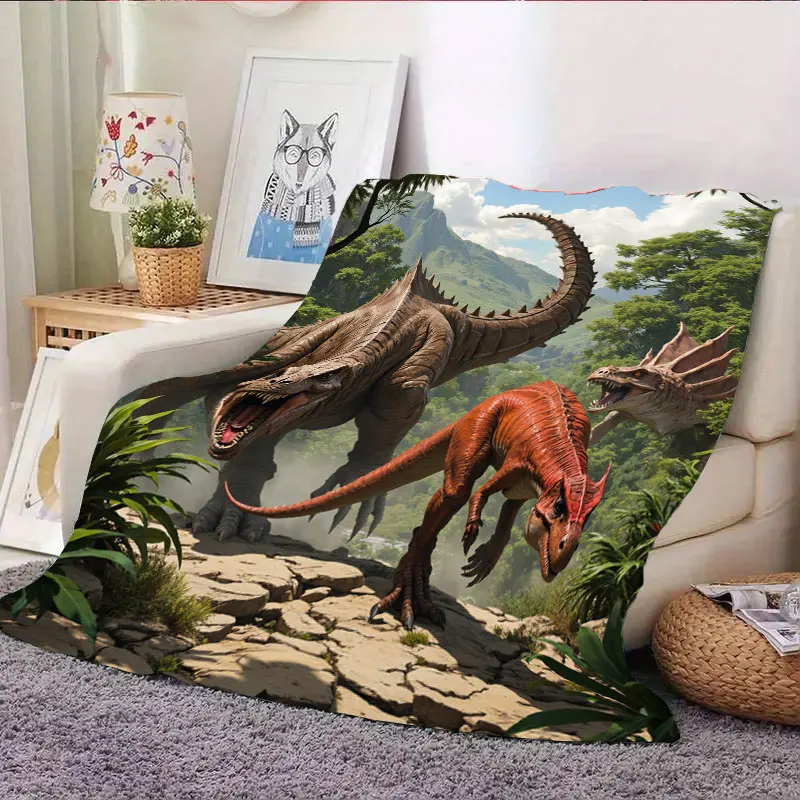 Manta de franela con estampado 3D de aventura de dinosaurio para decoración de habitación de niños, 1 ud.
