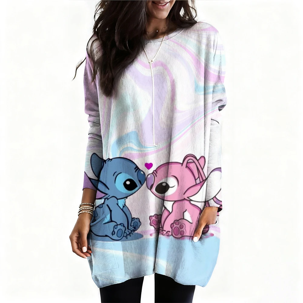 الموضة القوطية ديزني غرزة طباعة كم طويل قميص خمر تي شيرت المرأة تي شيرت مطبوع طاقم الرقبة تي شيرت عادية #3