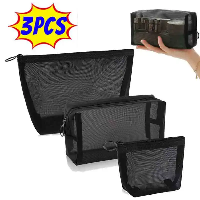 1/3pcs Mesh Clear Cosmetic Bags Small Large Black Makeup Bag Portable Travel Toiletry Organizer Case Lipstick Storage Pouch