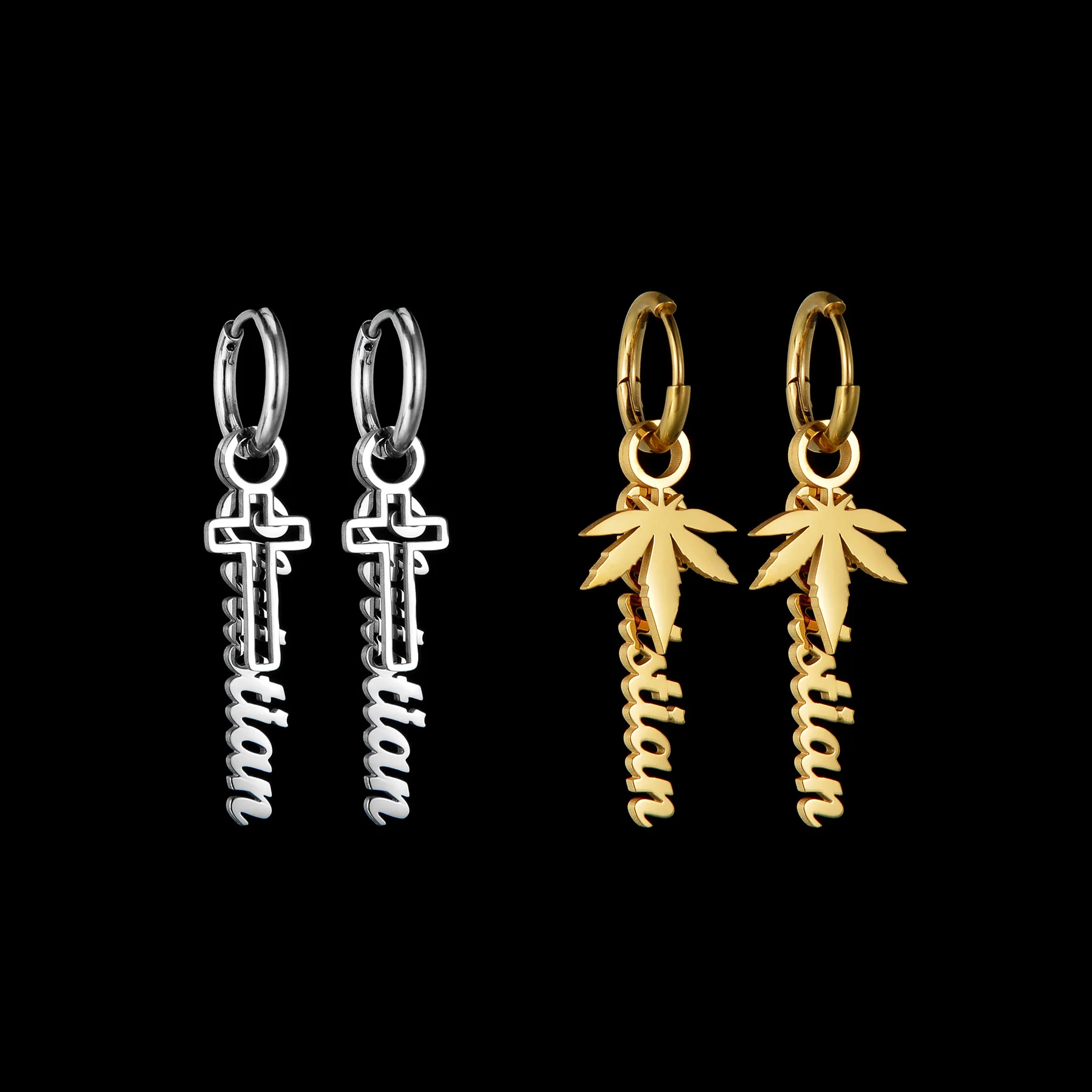 Acheerup-Boucles d'Oreilles Personnalisées avec Nom pour Femme et Fille, en Acier Inoxydable, Croix, Étoile, Accessoires, Cadeau