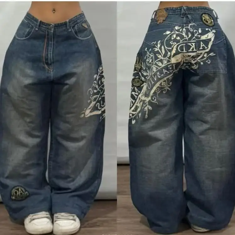 Streetwear New Fashion Oversized Print Baggy Jeans Y2K Harajuku Hip-hop Vintage Pop Gothic High Waist Wide-leg Pants Trousers