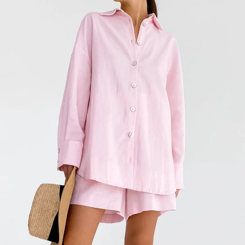 Shorts Pant Set Women Two Piece Sets Pajama Loungewear Turn Down Collar Matching Sets Shirt Tops Short Pants Y2k Streetwear