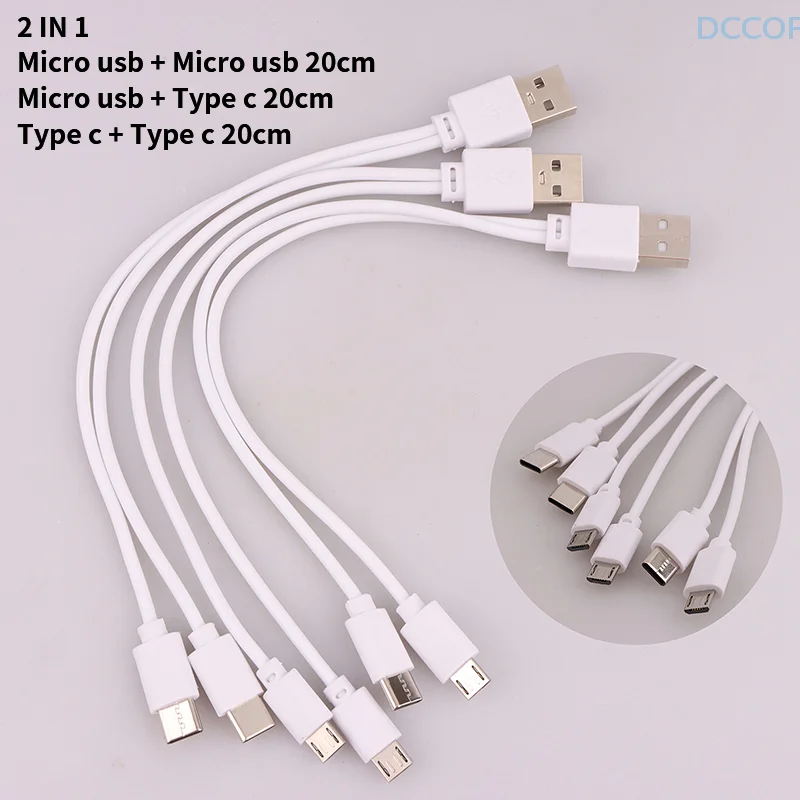 1Pc 2 in 1 USB Male to Micro USB/Type-C Splitter Data Transfer Charging Cable for for Android Smartphones Tablet Dual Micro USB