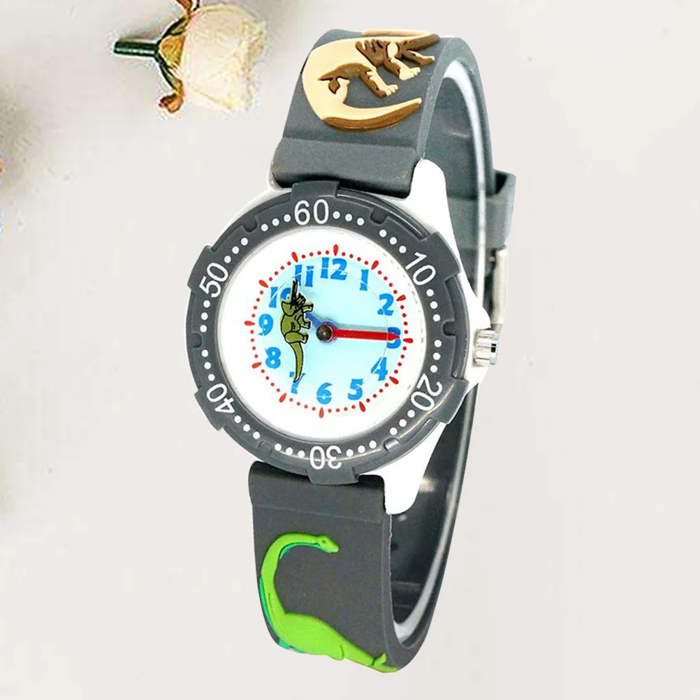 Cartoon Watch Creative Dinosaur Design Waterproof Quartz Wristwatch Grey Unique and Comfortable Birthday Present