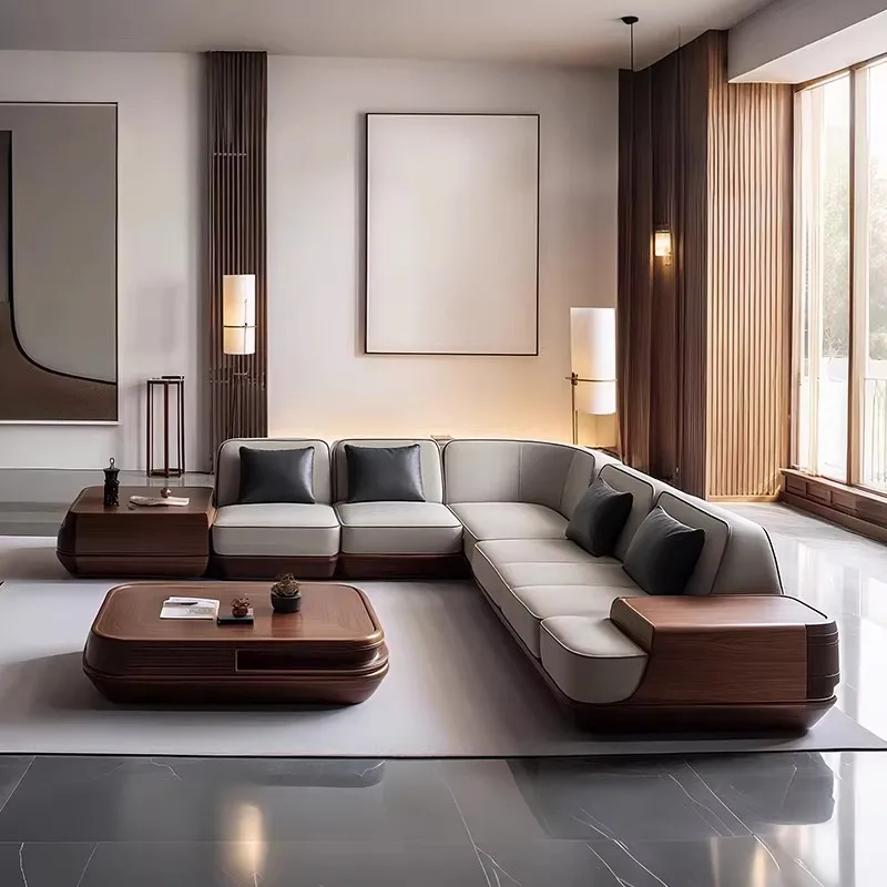New Chinese black walnut sofa household living room corner solid wood sofa furniture