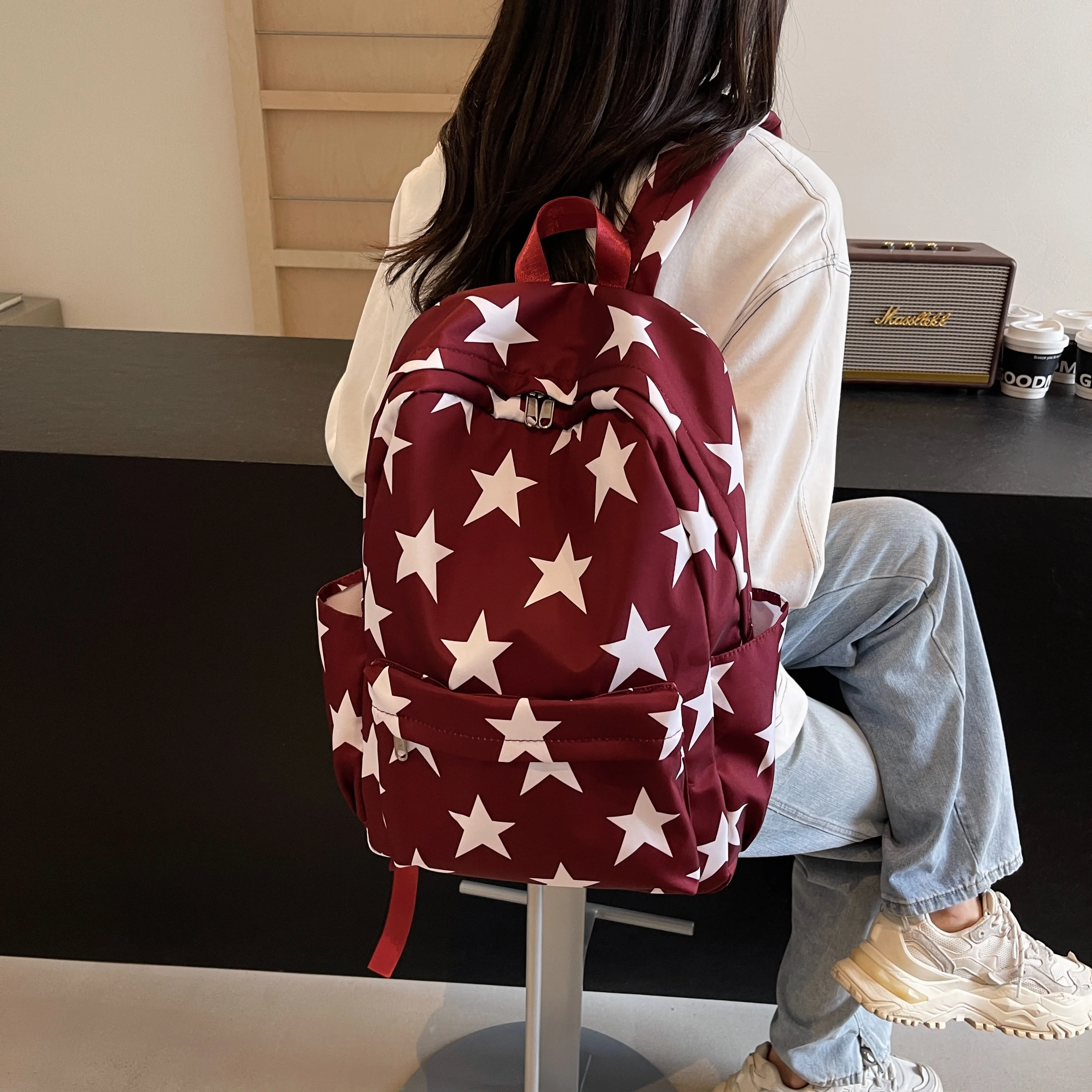 Mochilas de estrelas de grande capacidade, Sacos escolares estilo americano, forte e resistente a manchas, Sacos de lazer e viagem, Sacos de livros