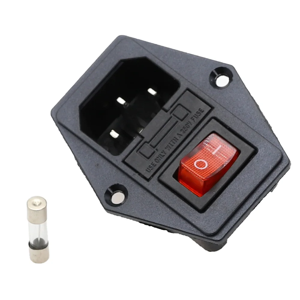 Industrial Grade C14 Power Socket with Fuse Holder and Switch for Laboratory and Fitness Equipment Panel Mount