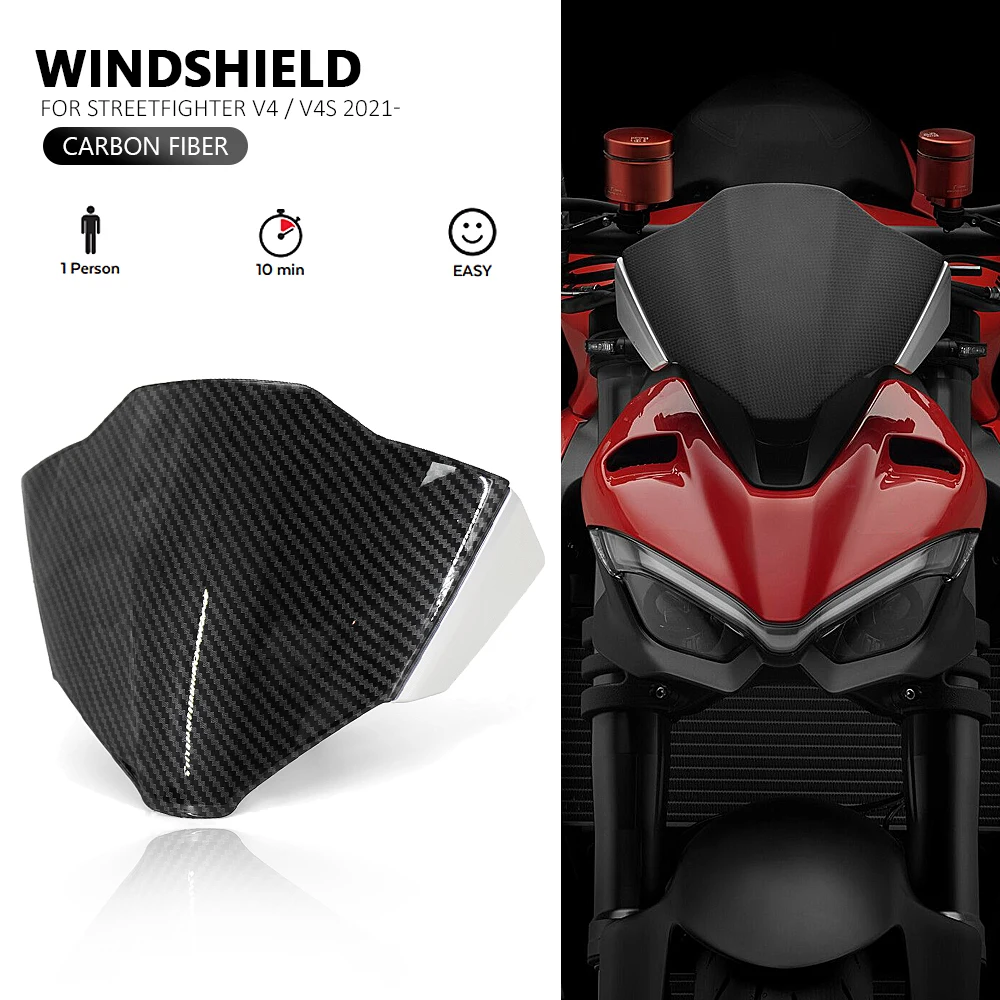 New Carbon fiber Windshield WindScreen fit for DUCATI STREETFIGHTER V4S Streetfighter V4 S Motorcycle Accessories 2021 2022 2023