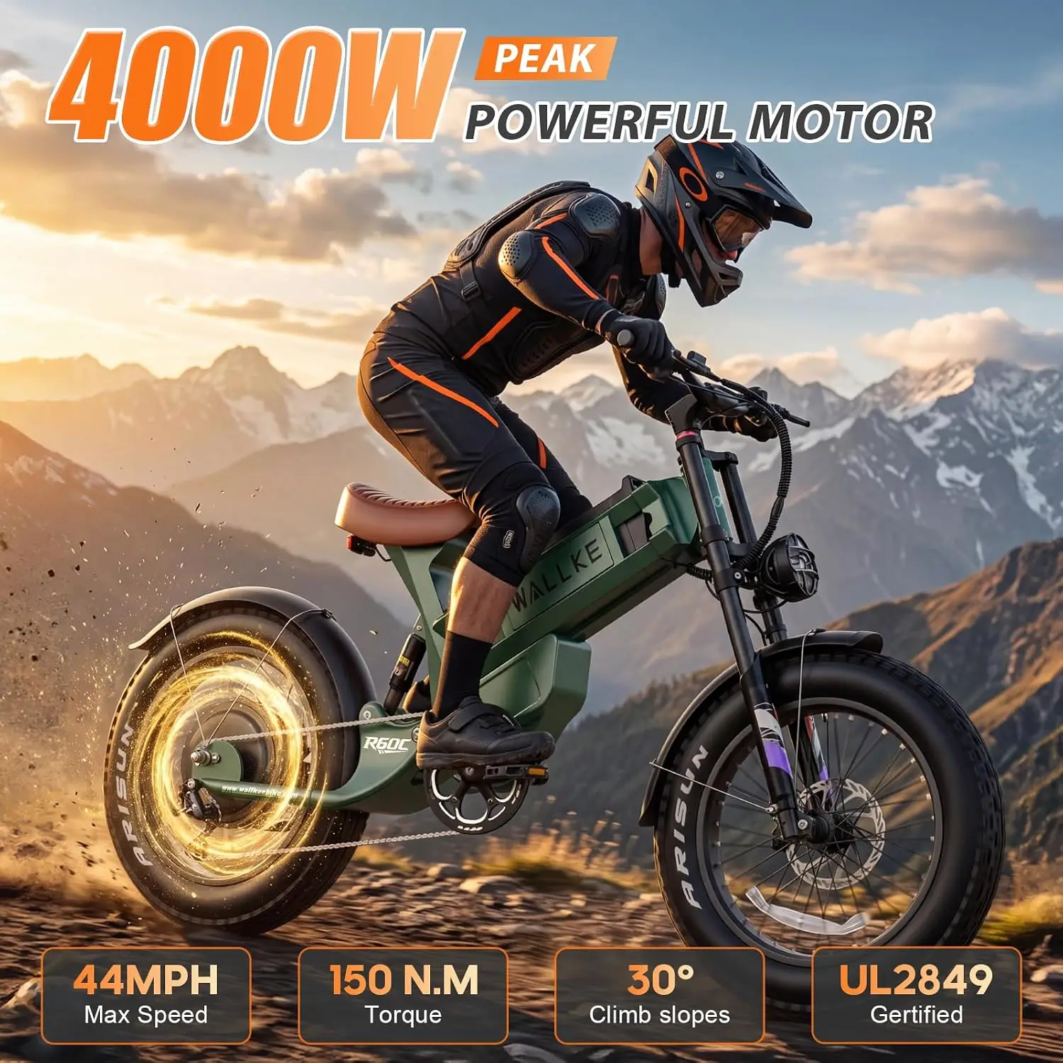 4000W Long Range Electric Bike Adults, Fat Tire Ebike Full Suspension & Torque Sensor, 180 Miles 44MPH, Commute, Customized