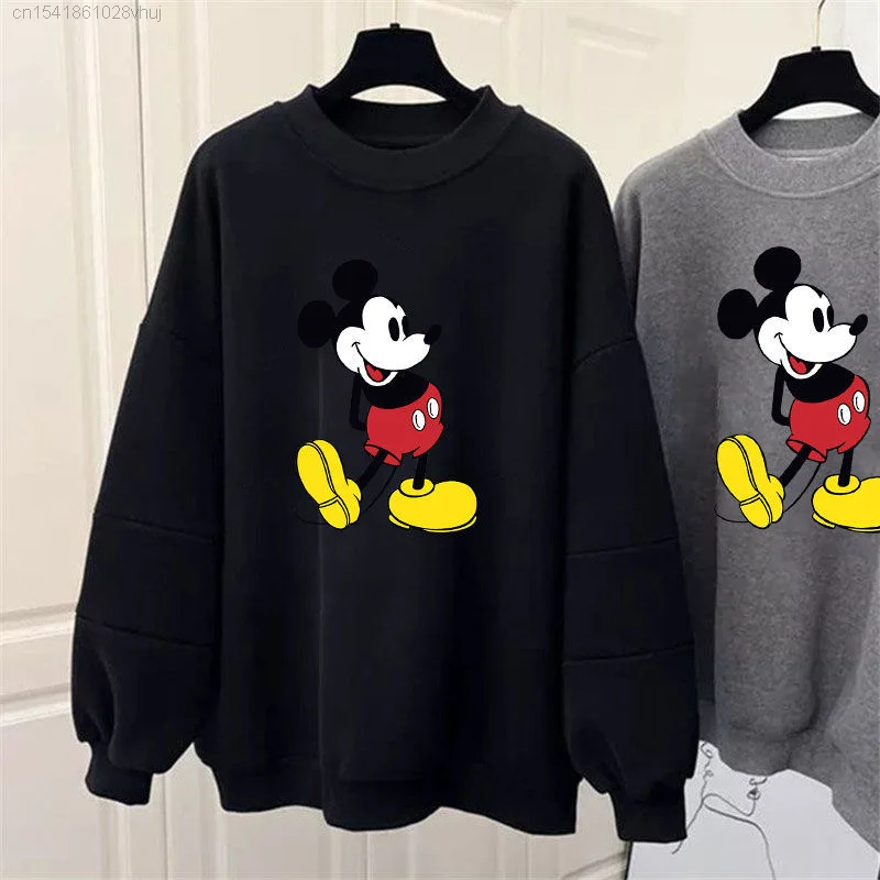 Disney Mickey Mouse Hoodie Youthful Woman Clothes 90s Trendy Thin Thick Oversize Hoodie 2000s Black Hip Hop Streetwear Y2k Girls