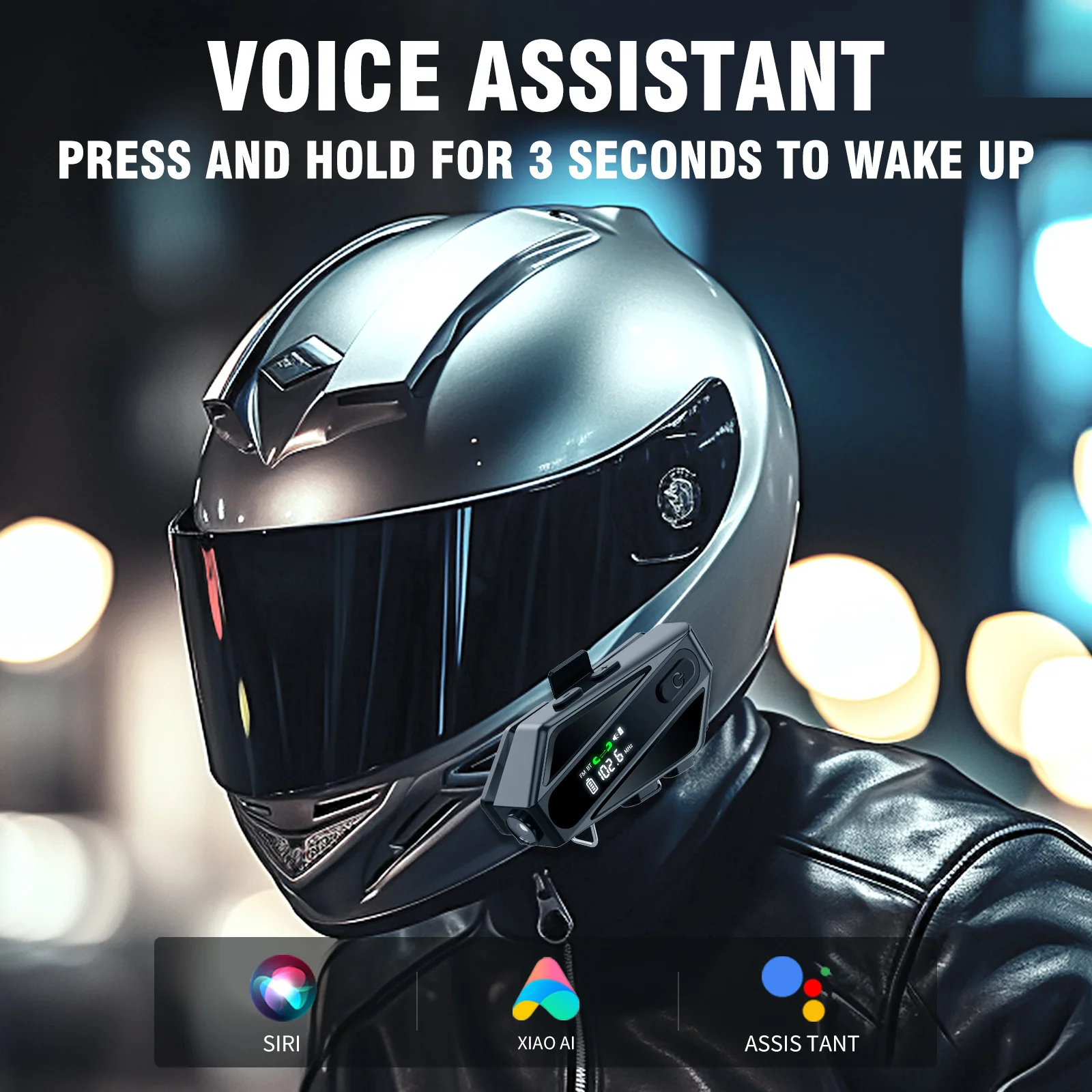 Picture 5: New C6 Motorcycle Helmet Bluetooth Intercom Headset IPX6 Waterproof Noise Reduction FM Radio Voice Assistant Wireless Headphones