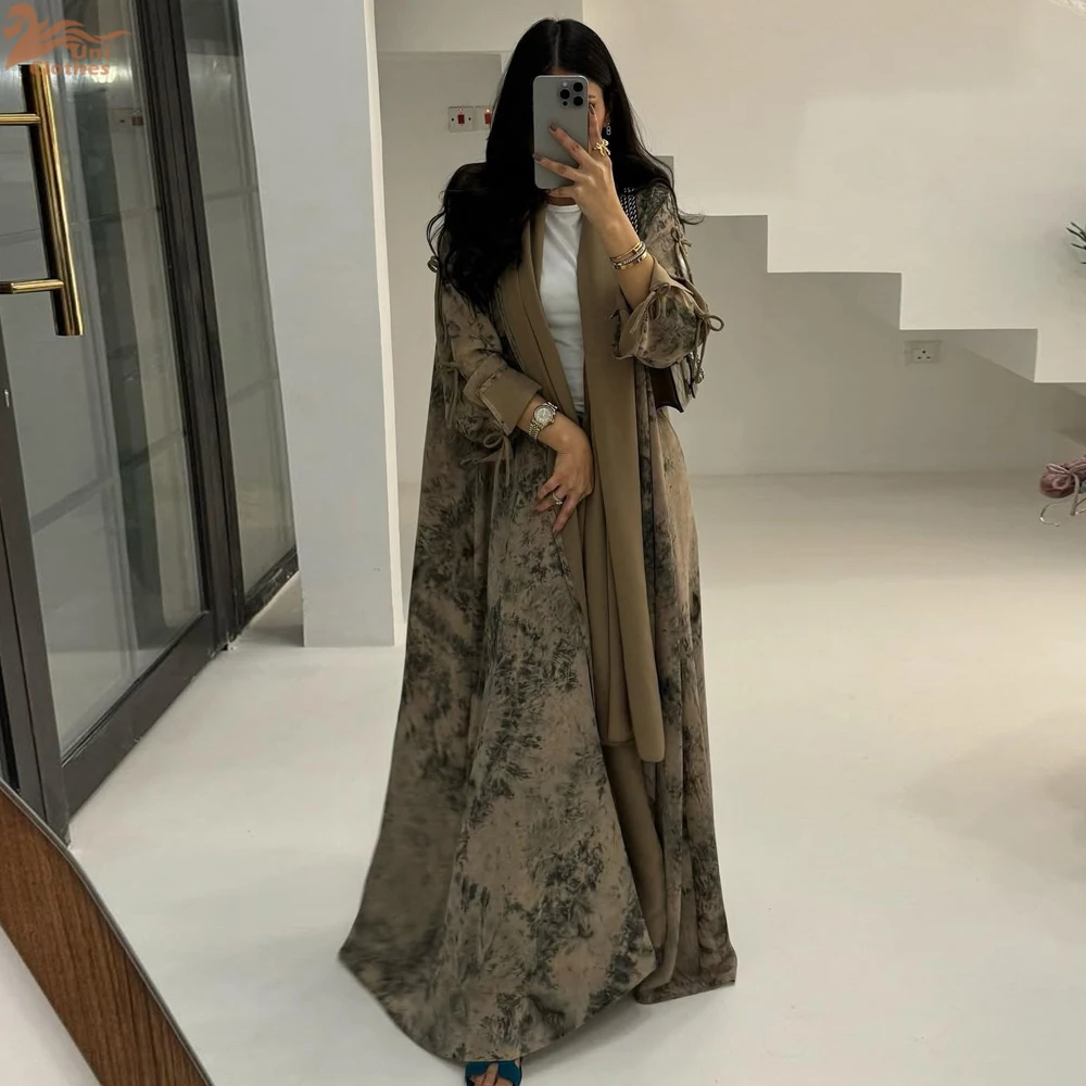 Ramadán Eid Tie Dye mariposa arco musulmán modesto Kimono Abaya Damen Dubai lujo Islam mujeres Kebaya con Hijab Kaftan bata Mujer