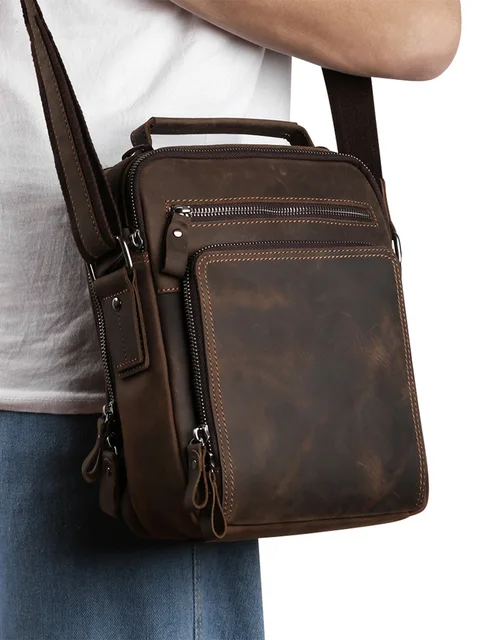 Newsbirds Skórzana torba na ramię Crossbody dla mężczyzn Męskie torby kurierskie ze skóry bydlęcej Męska torba na ramię Crazy Horse skórzana torba dzienna