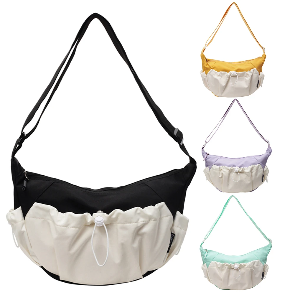 

Canvas Cute Hobo Bag Contrast Color Messenger Bag Crescent Bag for Women