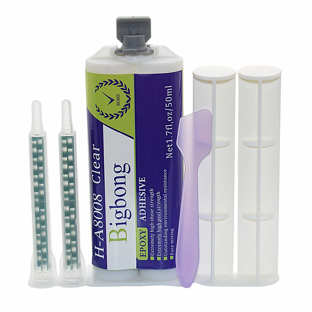 Resina Epossidica Trasparente 50Ml 1:1 E 2 Ugelli Miscelatori Statici Per Resina Epossidica, Miscelatore Manuale E Spatola Per Miscelazione