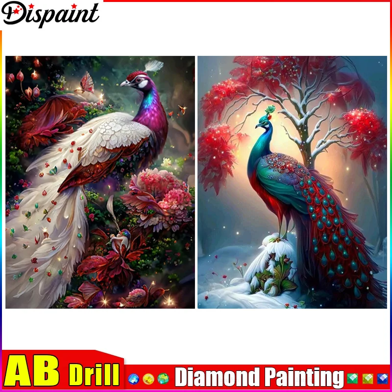 Desain AB 5D lukisan berlian bor penuh bordir berlian "bunga hewan merak" Gambar berlian imitasi buatan tangan dekorasi rumah