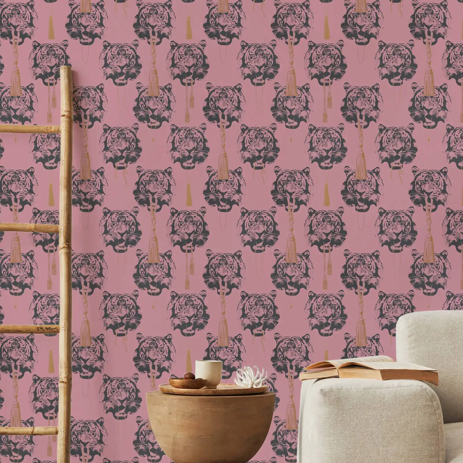 Tiger Light Pink Wallpaper Peel and Stick,Tiger Animal Design Wall Mural For Home Decoration,Self-adhesive Or Traditional Papers