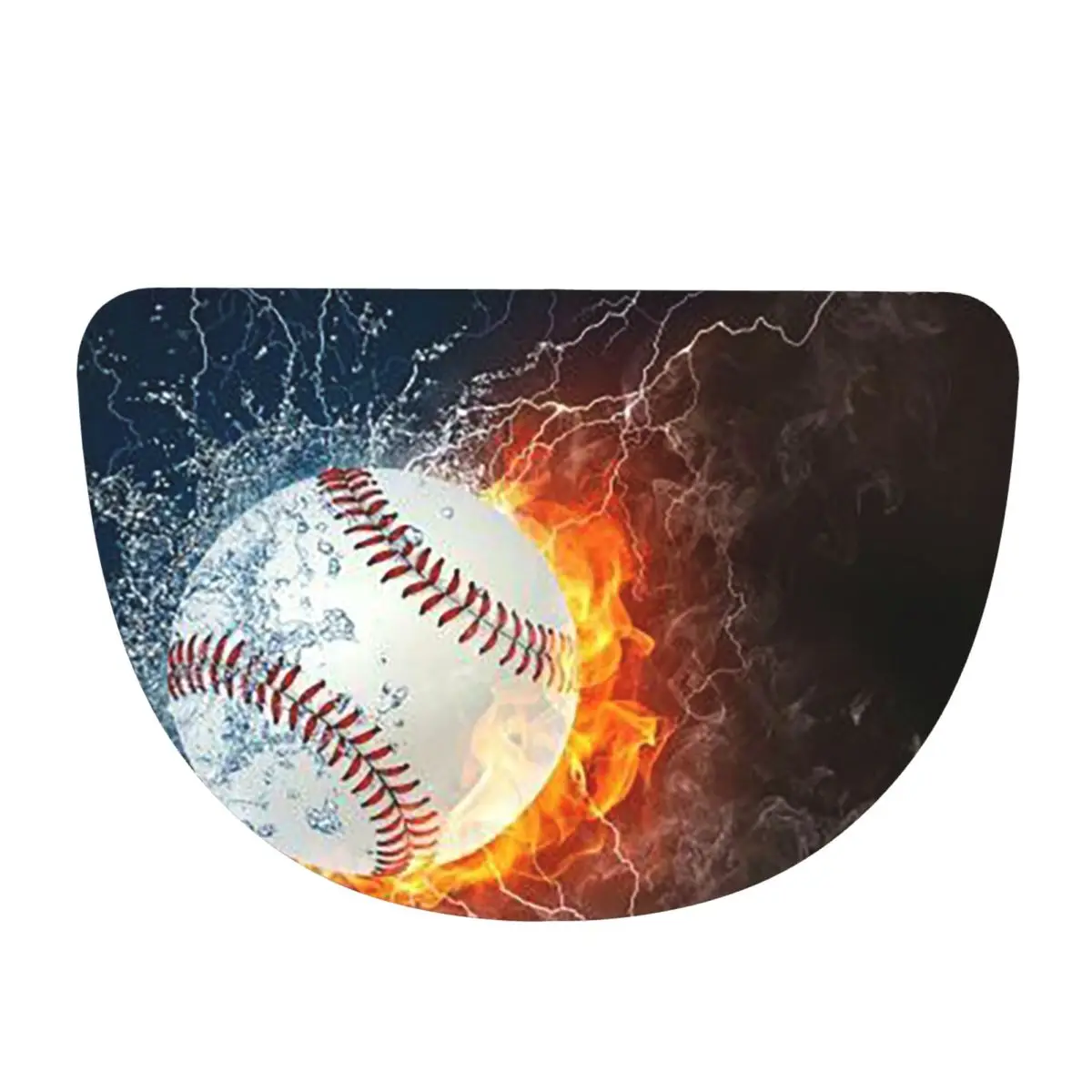 Baseball In The Fire And Water Soft Flannel Half Round Doormat Non Slip Bathroom Mat Absorbent Floor Carpet for Living Room
