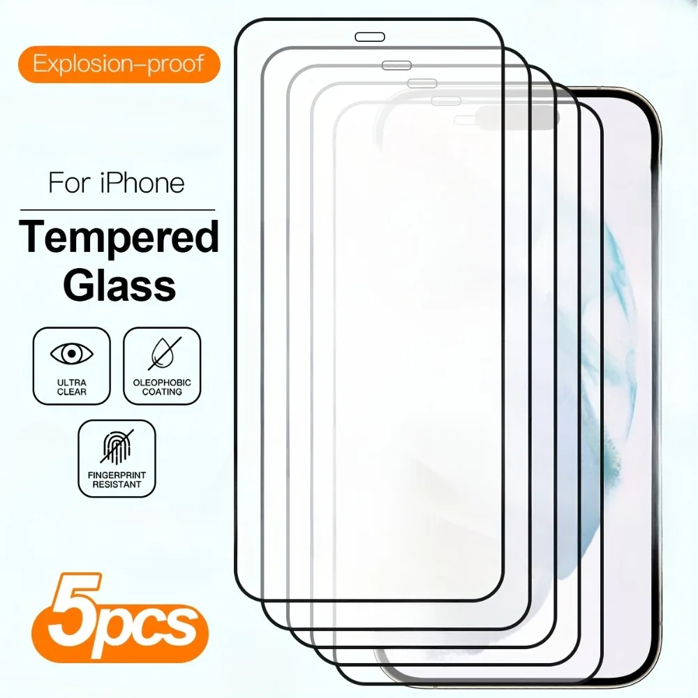 

5 шт. закаленное стекло Ultra HD для iPhone 17 16 14 13 Pro Max Защитная пленка для экрана для iPhone 15 Pro Max X XR XS Max 16 15 14 Plus 7 8