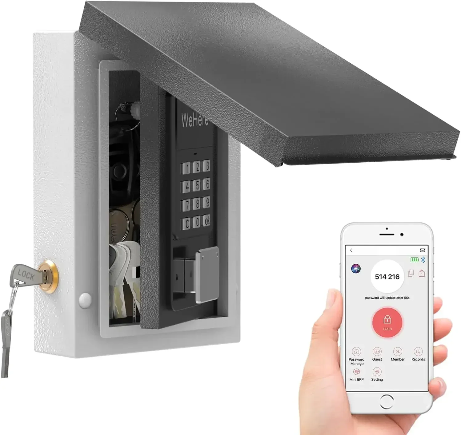 WeHere Key Safe Box Wall Mounted Bracket Is Suitable for House Keys OTP/APP/fixed Code Unlocking Outdoor Security Management