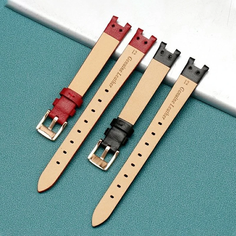 12mm Genuine Leather Strap For Anne Klein Notch AK Girl Small Shield Retro Soft Comfortable Watch Band Accessories Red I Brown