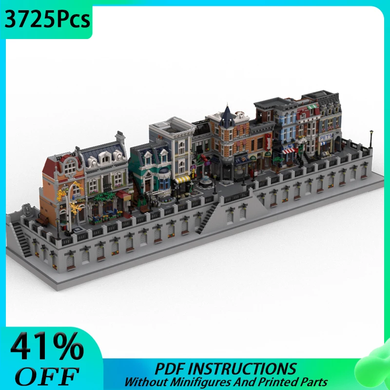 MOC Modular Parisian Promenade Model Street View Building Blocks DIY Architecture Bricks Education Assembly Children Toys Gifts
