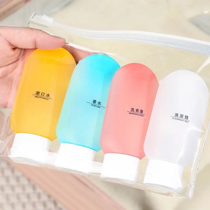 4 Buah/Set Botol Isi Ulang Anti Bocor 60Ml Wadah Lotion Silikon Lembut Botol Travel Portabel Wadah Dispenser Kosmetik