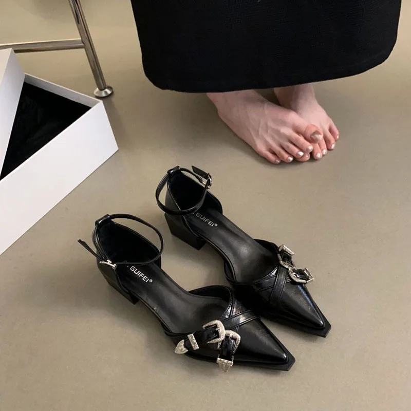 

Женское платье с острым носком, туфли Мэри Джейн на толстом каблуке, весенние туфли на среднем каблуке, кожаные туфли во французском стиле