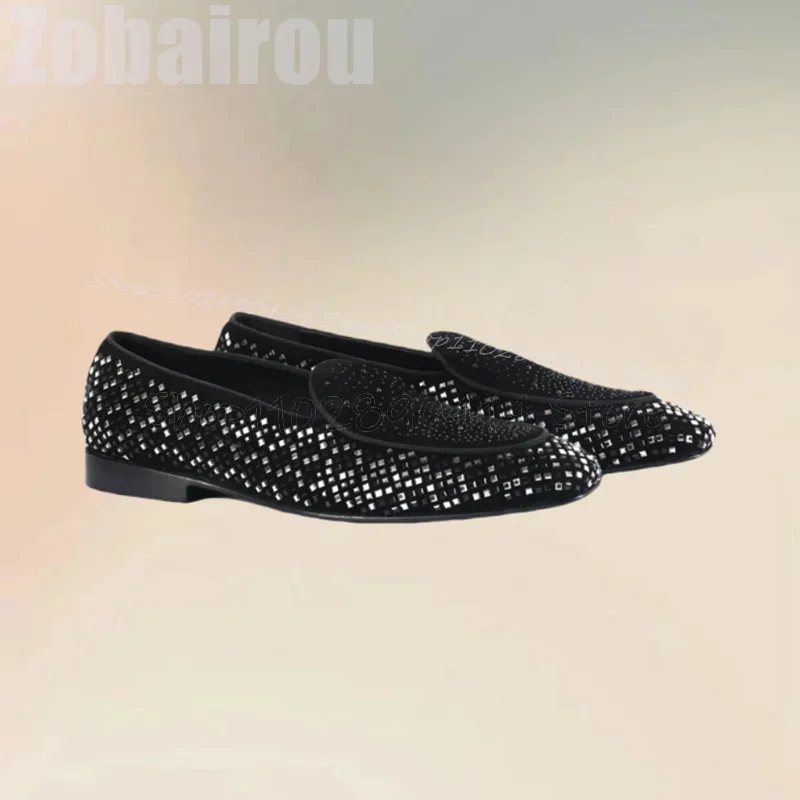 

Black Rhinestone Decor Patchwork Penny Loafers Fashion Slip On Men Shoes Luxurious Handmade Party Feast Banquet Men Casual Shoes